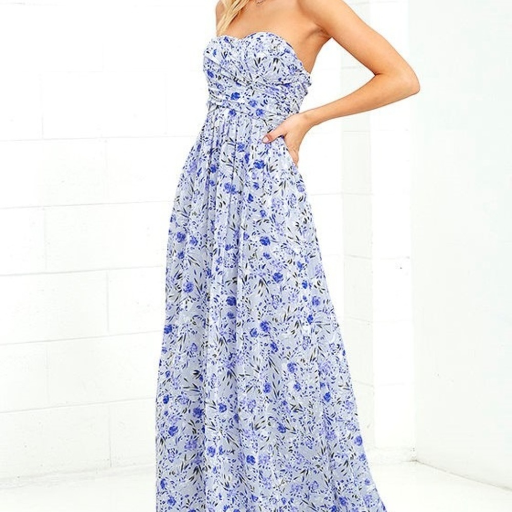 All Afloat Royal Blue Floral Print Dress- Lulu's